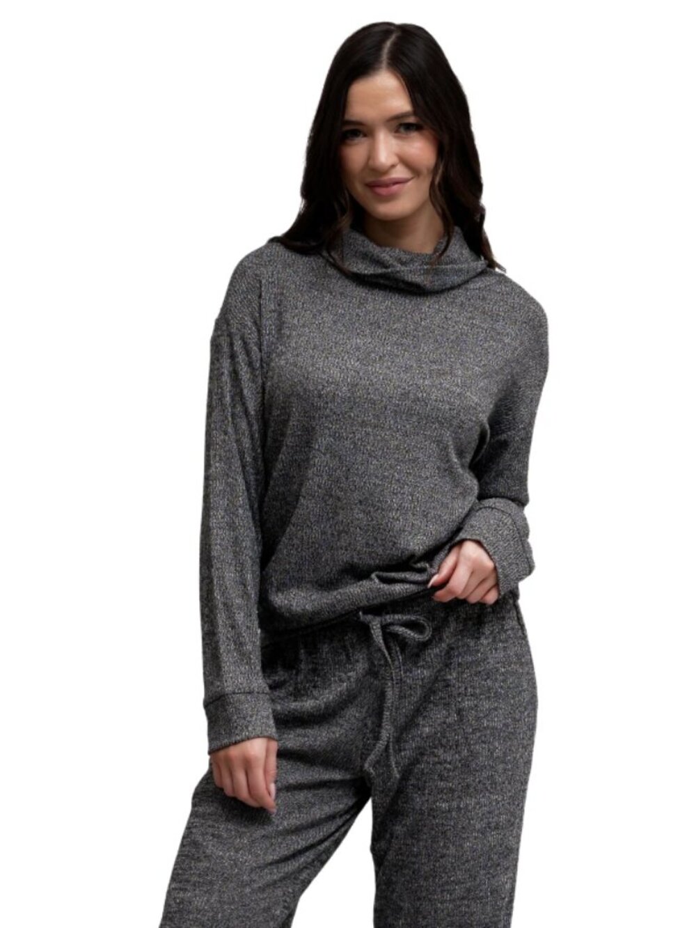 NWT XL Dark Gray Hello Mello Cuddleblend Cowl Neck Top Soft Lightweight Sweater